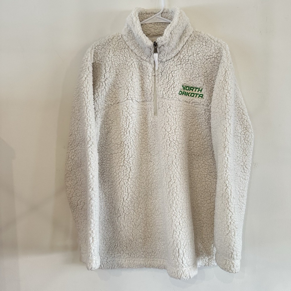 Women's UND Fleece Pullover White North Dakota Embroidered Logo Medium‎ 1/4 Zip